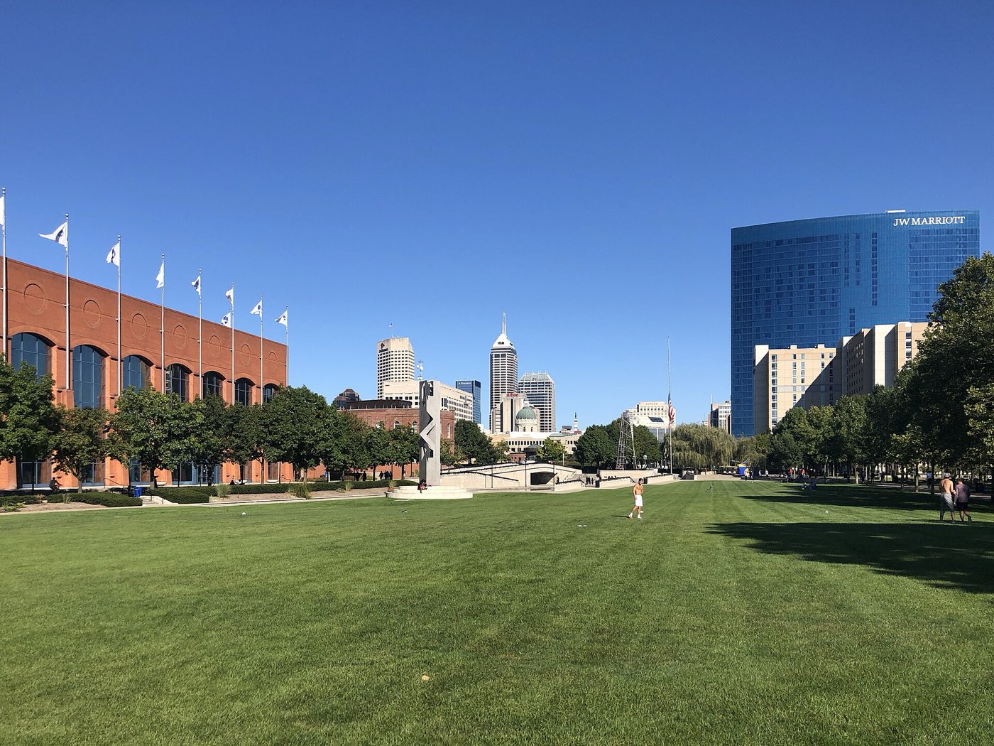 This photo depicts White River State Park and the downtown Indianapolis skyline in September 2020.