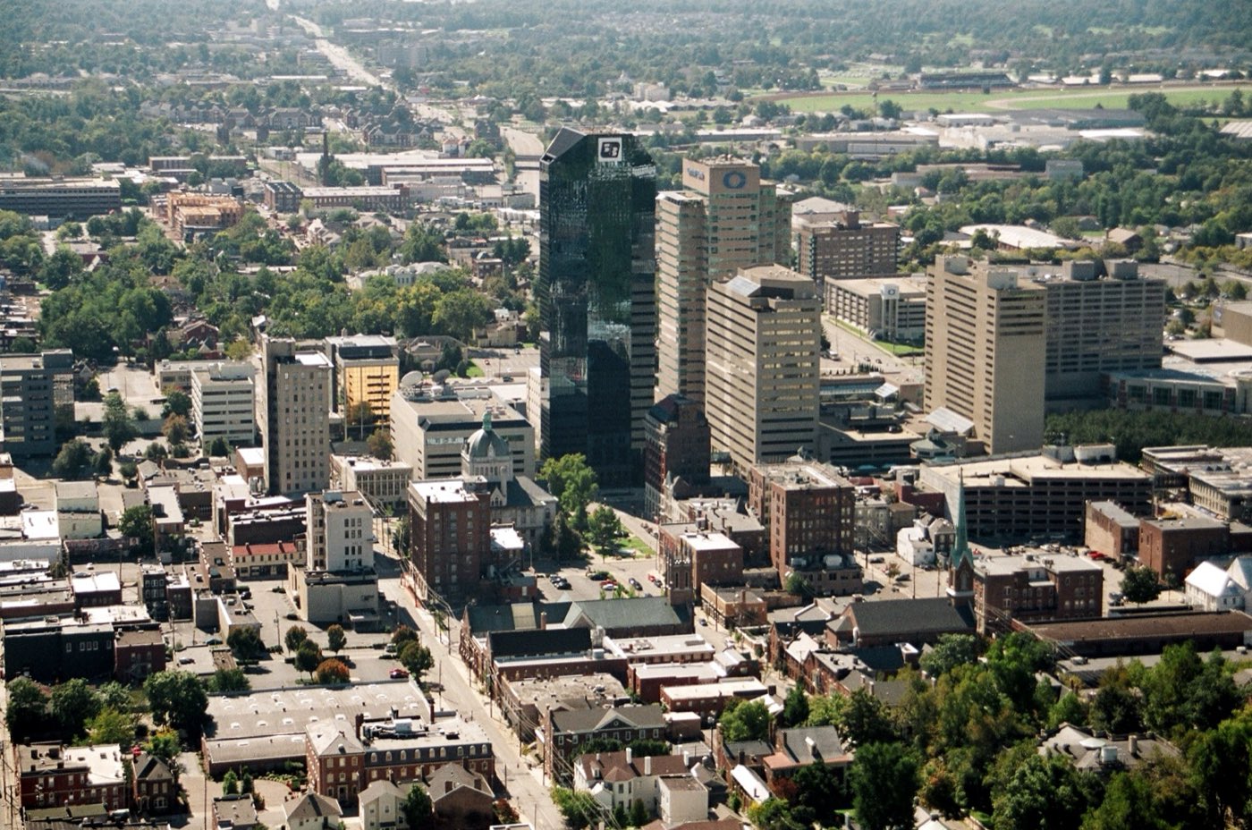 Downtown Lexington, Kentucky. The Lexington Financial Center (blue building) is the city's tallest.