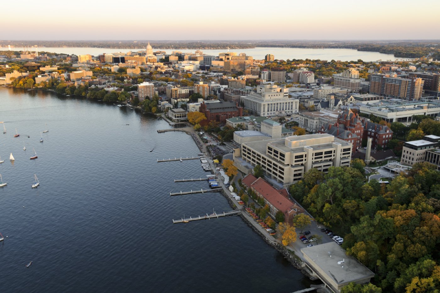 Aerial View of Campus, with Helen C. White Hall in foreground, Madison, Wisconsin