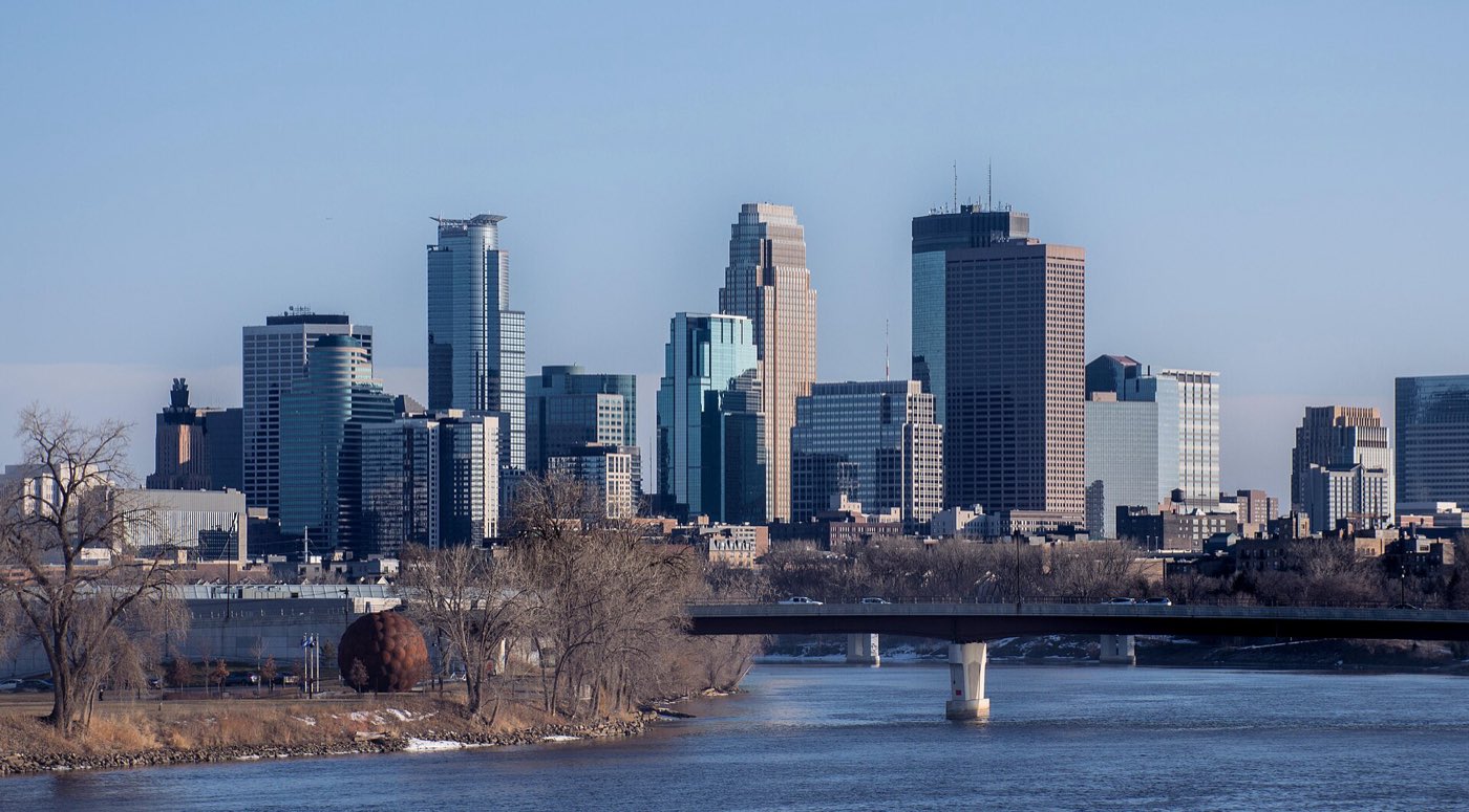 View of the Minneapolis Skyline and the Mississippi River from North Minneapolis