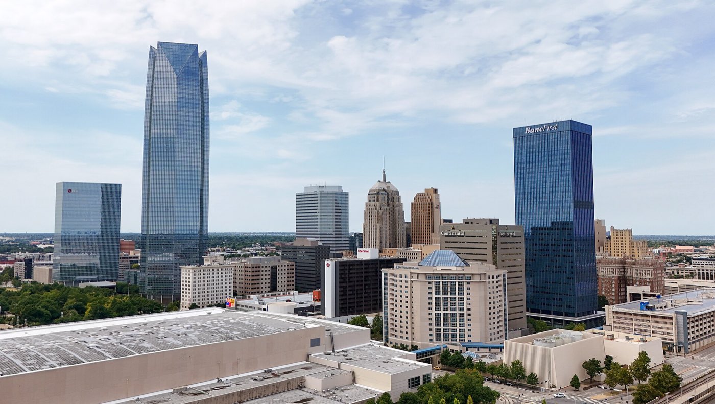 Oklahoma City skyline from drone