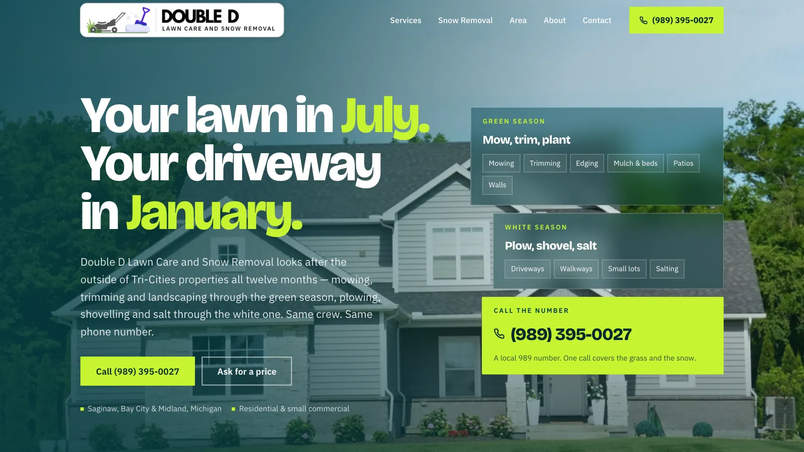 Homepage of Double D Lawn Care and Snow Removal