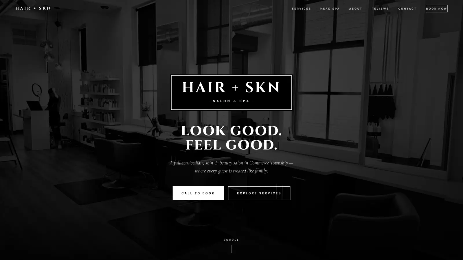 Homepage of Hair + SKN Salon & Spa