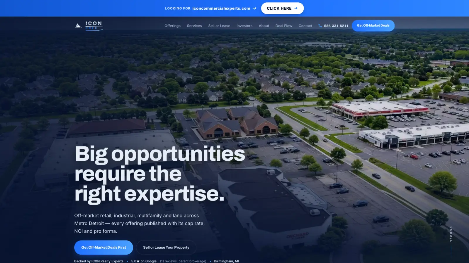 Homepage of ICON Commercial Real Estate Experts