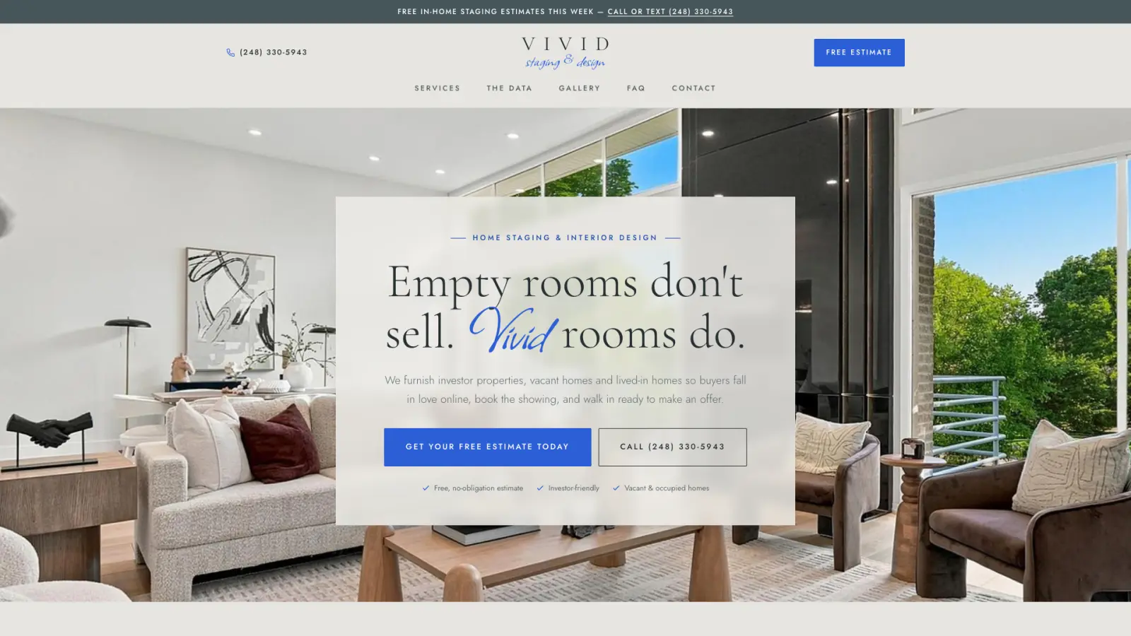 Homepage of Vivid Staging & Design